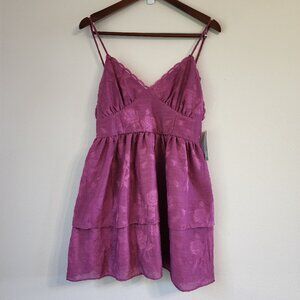 Wild Fable Women Mini Tiered Sleeveless Dress Sz M Plum Purple Floral NWT